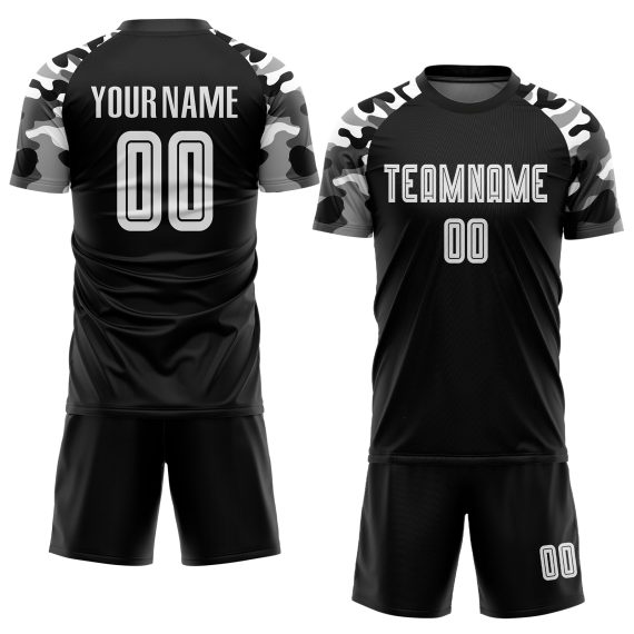 Custom Black White-Camo Sublimation Soccer Uniform Jersey