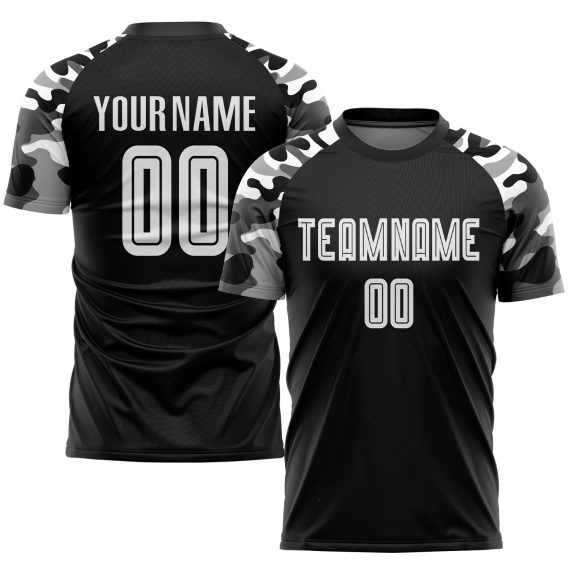 Custom Black White-Camo Sublimation Soccer Uniform Jersey