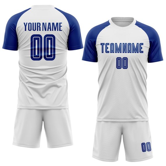 Custom White Royal Sublimation Soccer Uniform Jersey