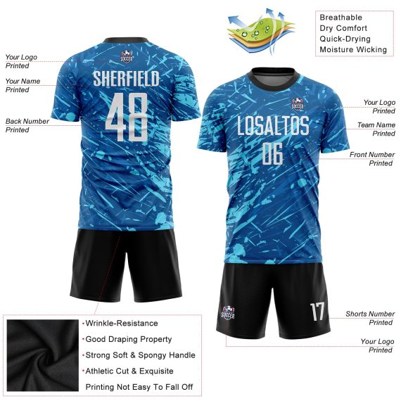 Custom Royal White-Light Blue Sublimation Soccer Uniform Jersey