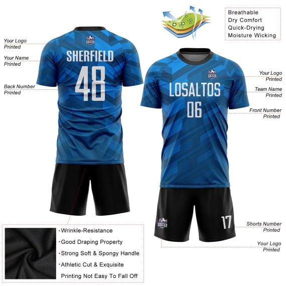 Custom Light Blue White-Black Sublimation Soccer Uniform Jersey