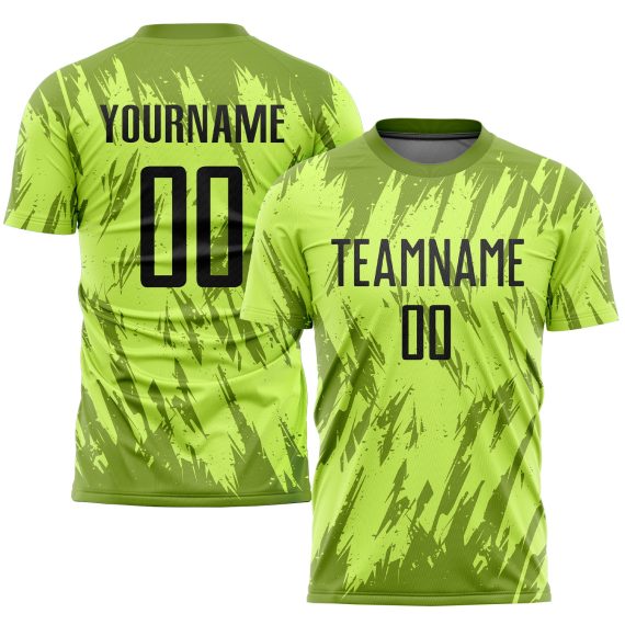 Custom Neon Green Black-Olive Sublimation Soccer Uniform Jersey